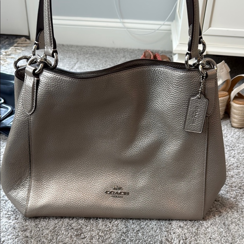 Coach Gray Leather Shoulder Bag with Silver Hardware